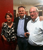 Anti-nuclear campaigner and Bermagui local Dr Helen Caldicott with guest speaker Mark Latham and Geoff Steele at the dinner.